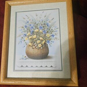 framed floral print by Robert Pohl still life in a basket with flowers